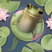 Pollywog relaxes on a lilypad and thinks he's a bullfrog.